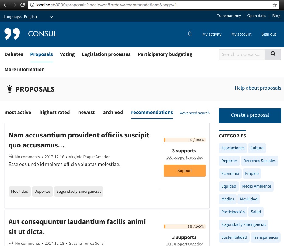 Lista de recomendaciones