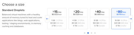 Digital Ocean Choose a size