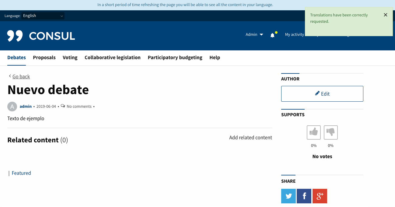Display notice and text after enqueued translations