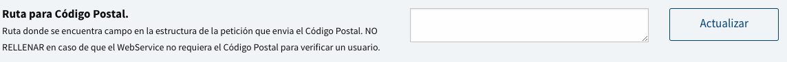 Datos de la petición - Ruta para código postal se deja en blanco