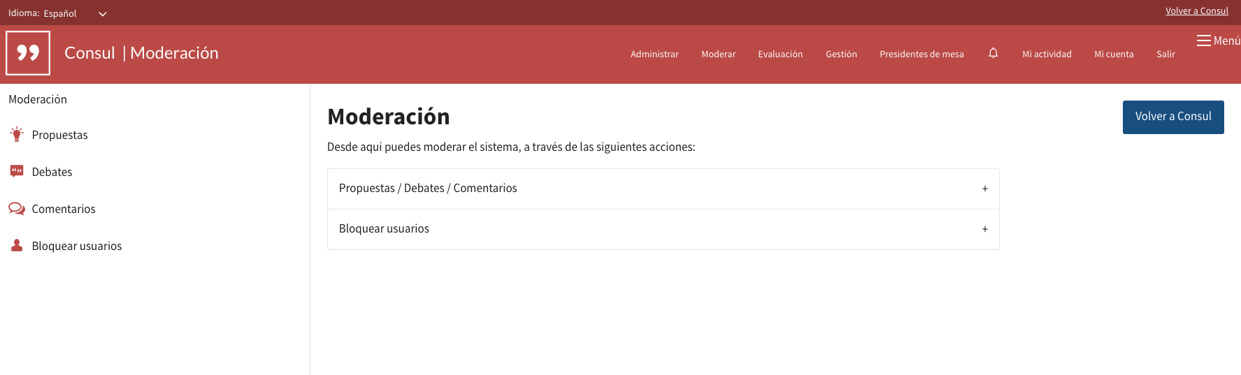 Panel de moderación