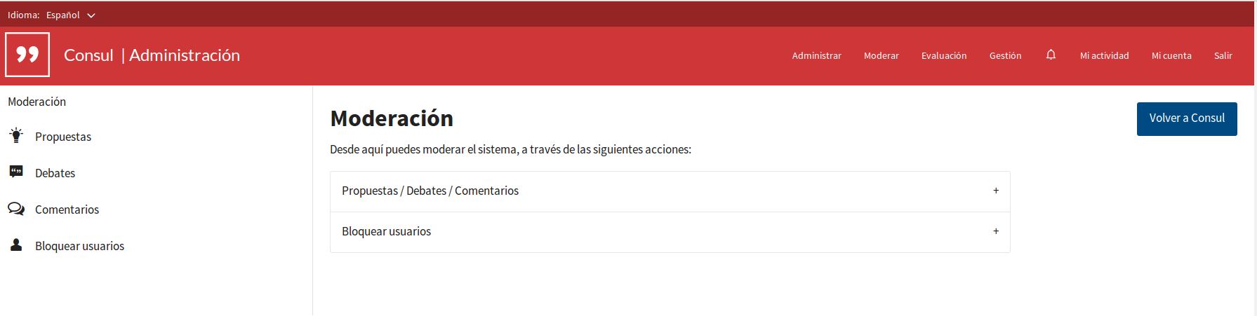 Panel de moderación