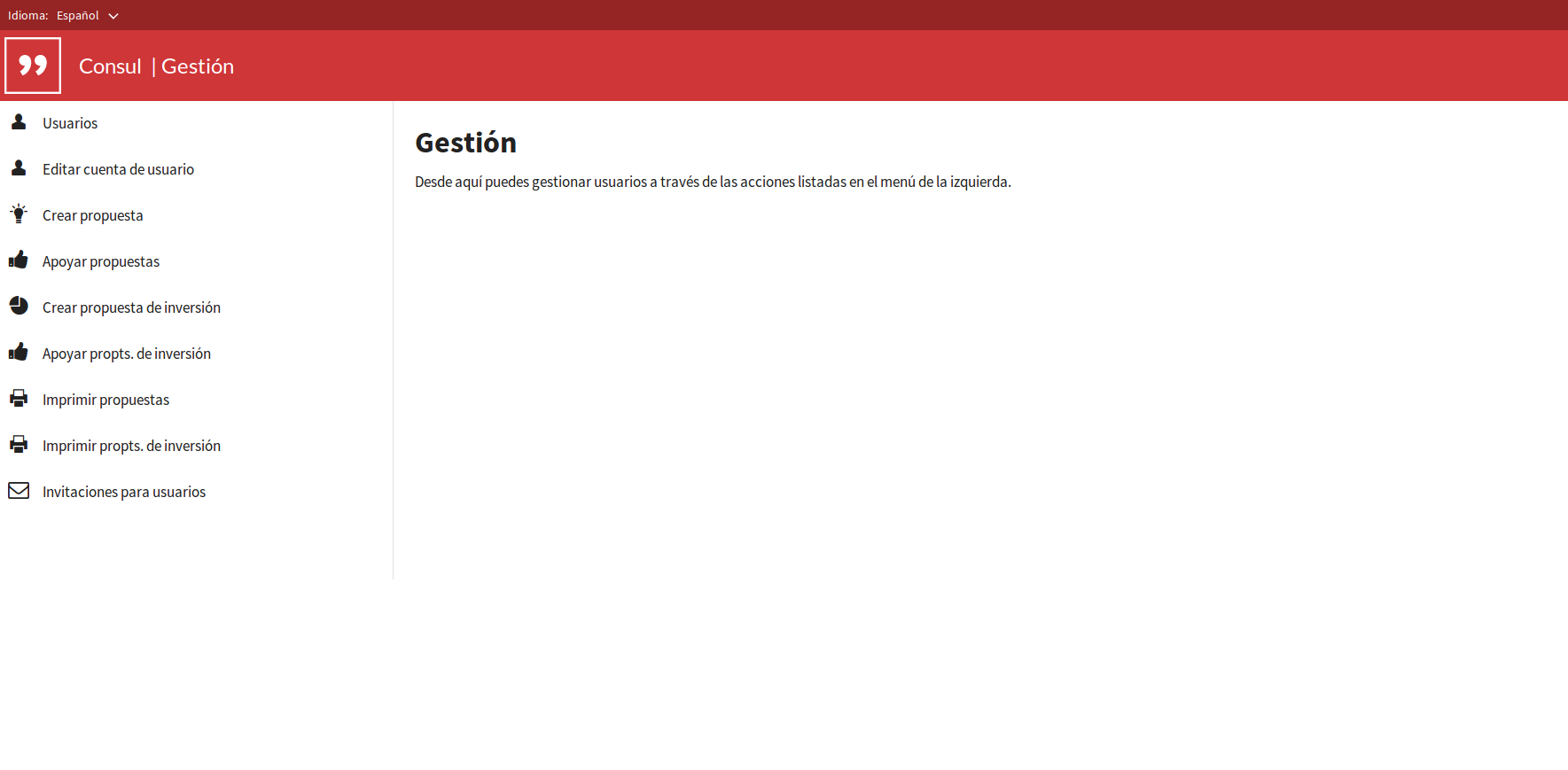 Panel de gestión