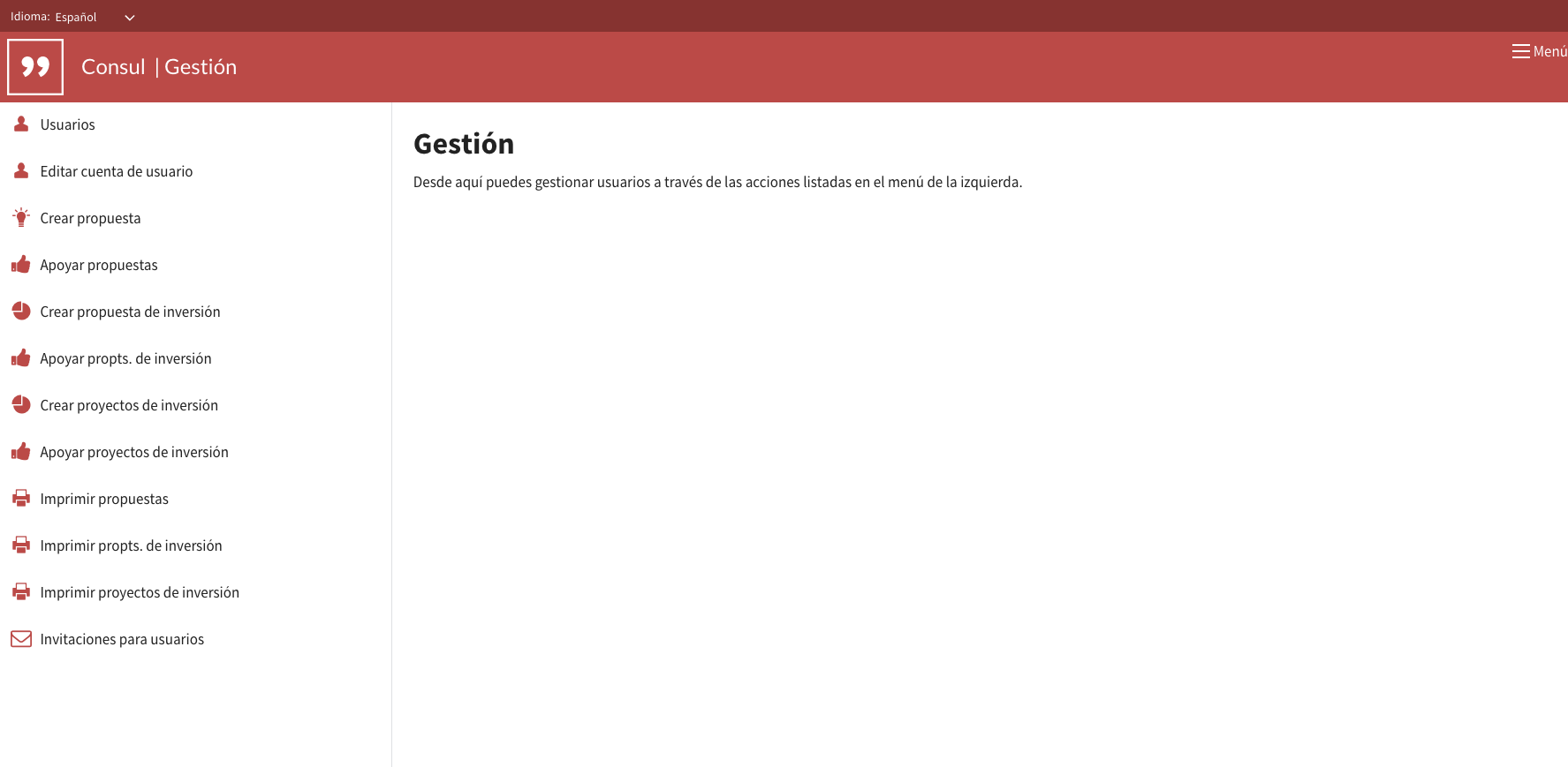 Panel de gestión