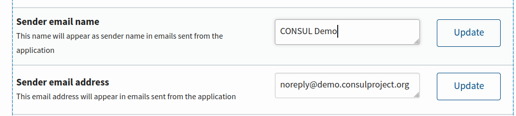 Fields to edit sender email name and address