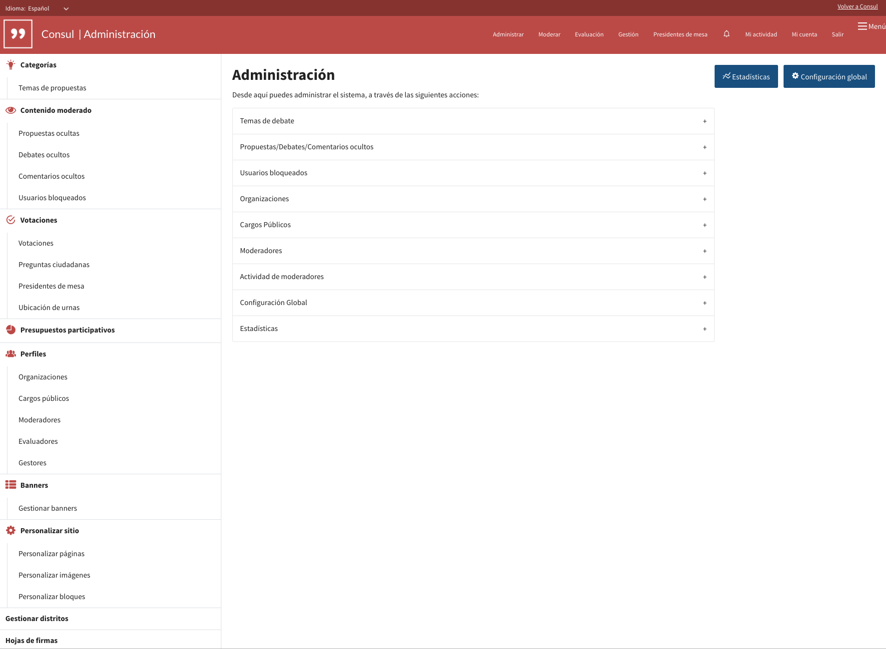 Panel de administración