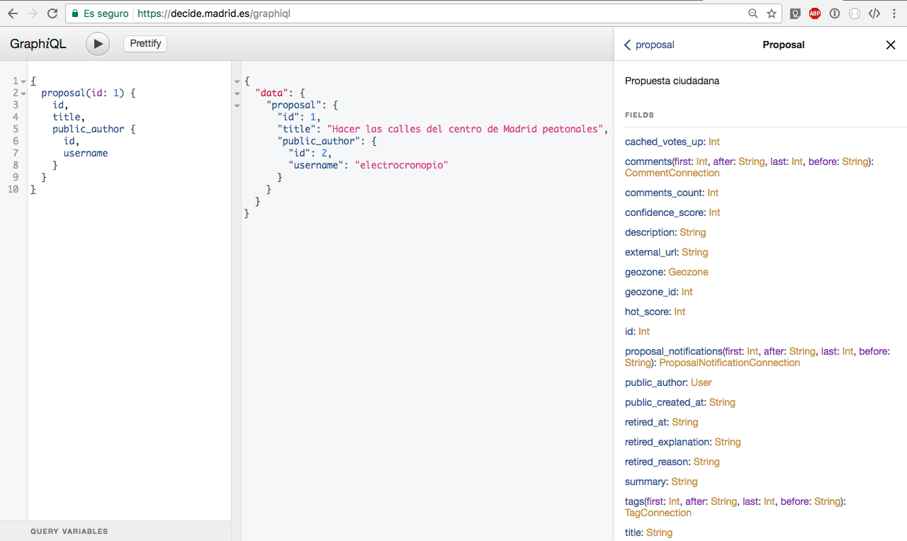 The interface of GraphiQL
